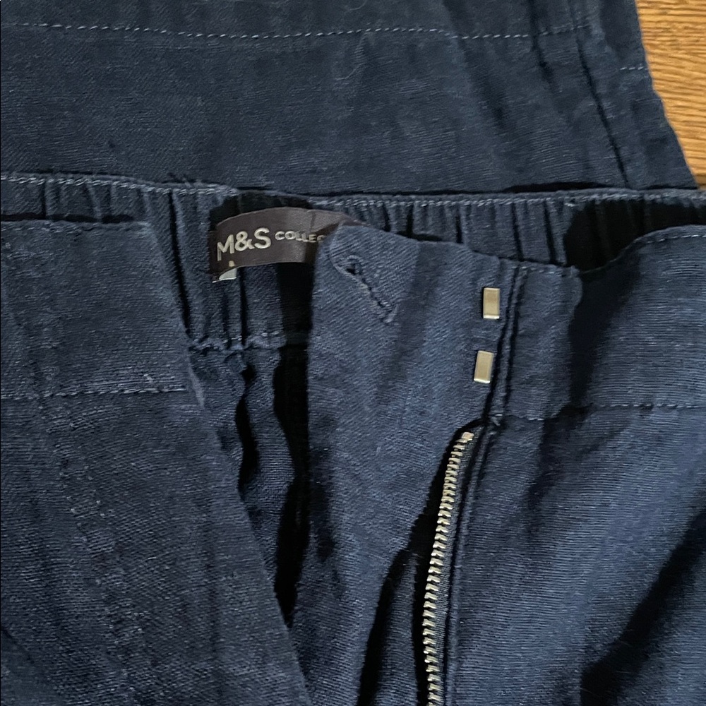 Women's Linen Navy Wide Leg Pants - Picture 3 of 5